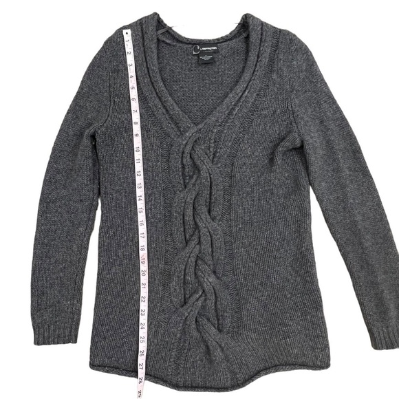C by Bloomingdales 100% Cashmere V-Neck Braided Gray Pullover Sweater Sz Medium - Picture 6 of 9